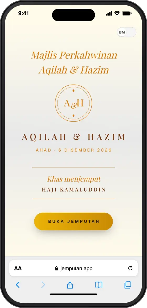 Sampul jemputan di telefon tetamu — Classic Gold