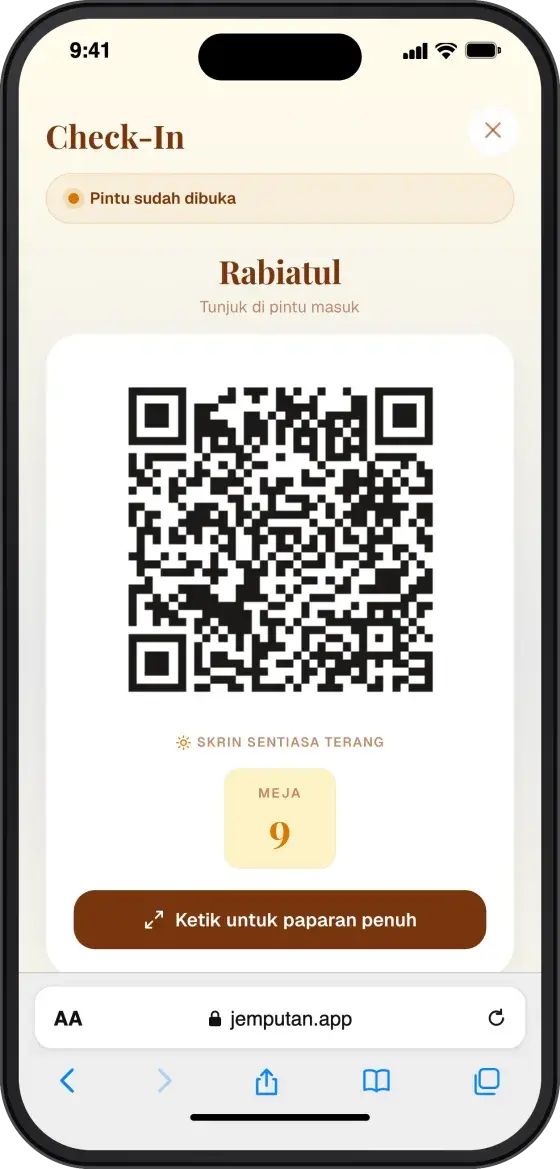 Kod QR dan nombor meja di telefon tetamu — Classic Gold