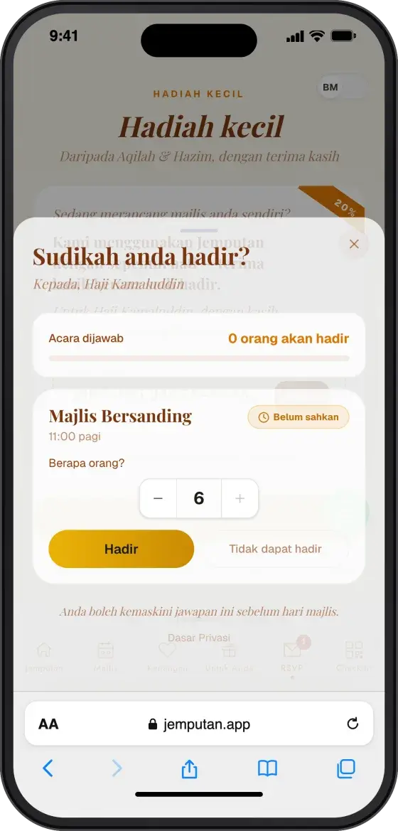 Borang RSVP di telefon tetamu — Classic Gold