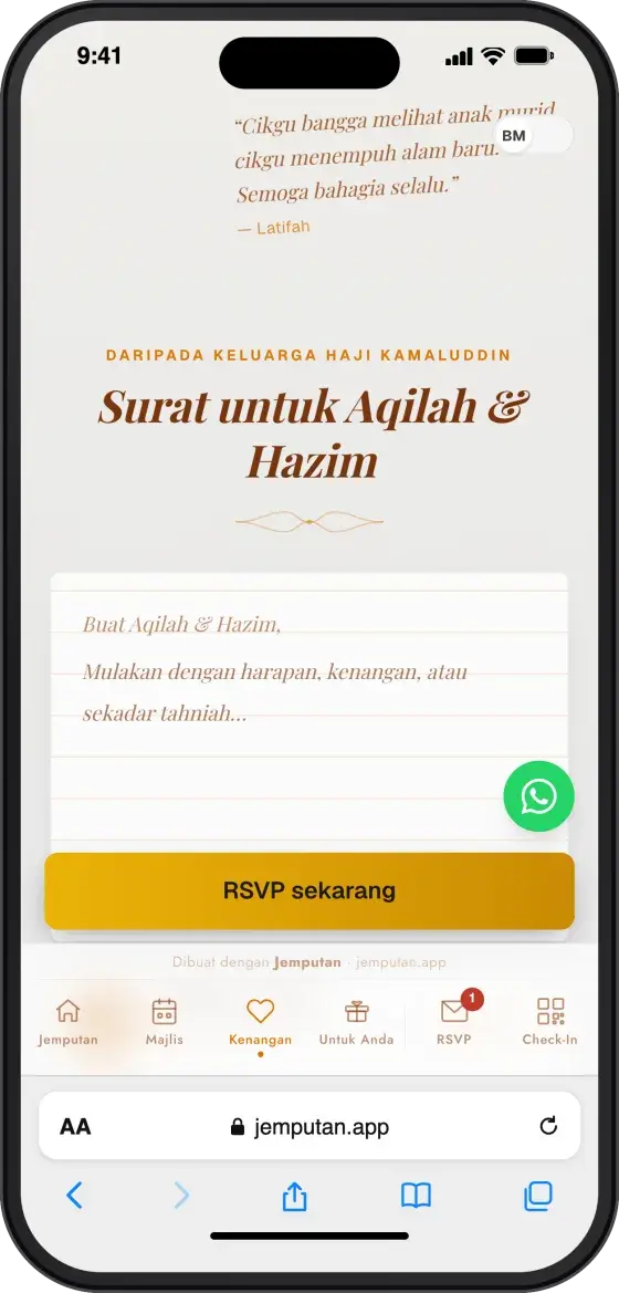 Menulis ucapan di telefon tetamu — Classic Gold